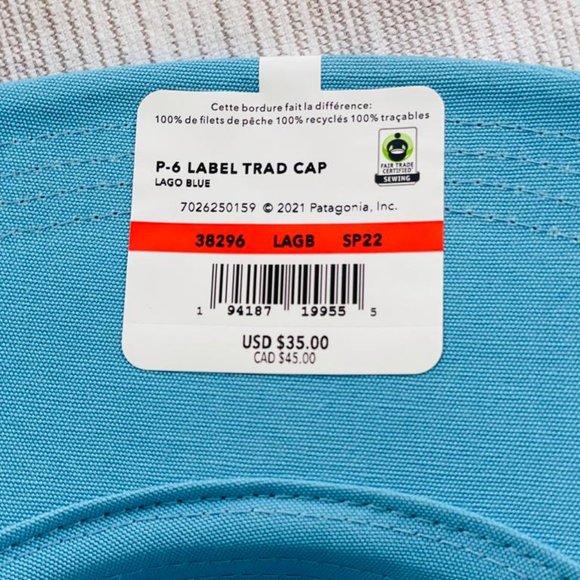 PATAGONIA MEN'S P-6 LABEL TRAD CAP COLOR - LAGO BLUE - Picture 8 of 8